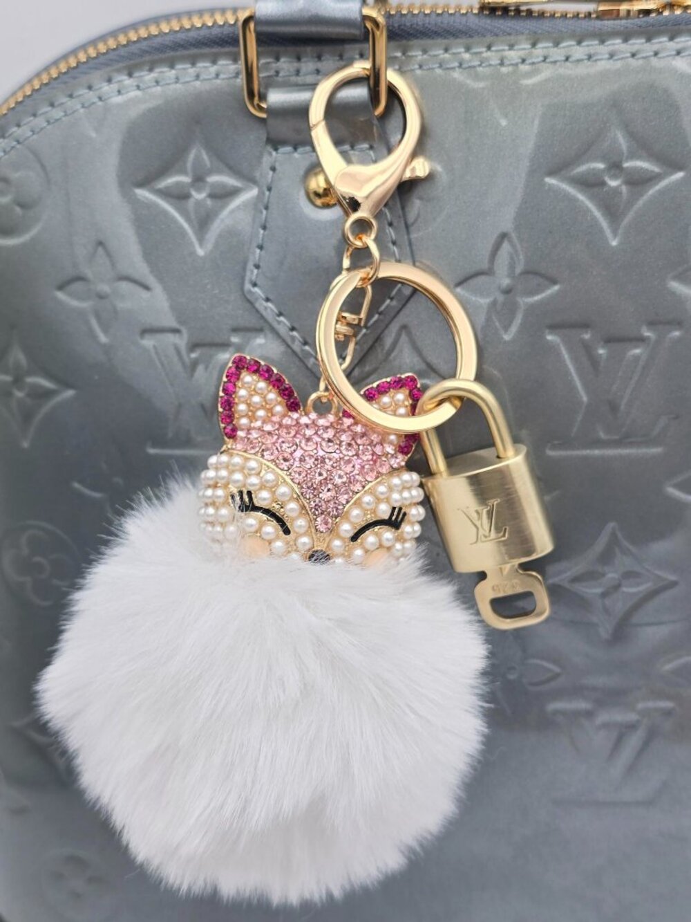 LV Authentic Gold Padlock 🔒 Key Set w/ Unbranded Fox Pom-pom Keychain Charm